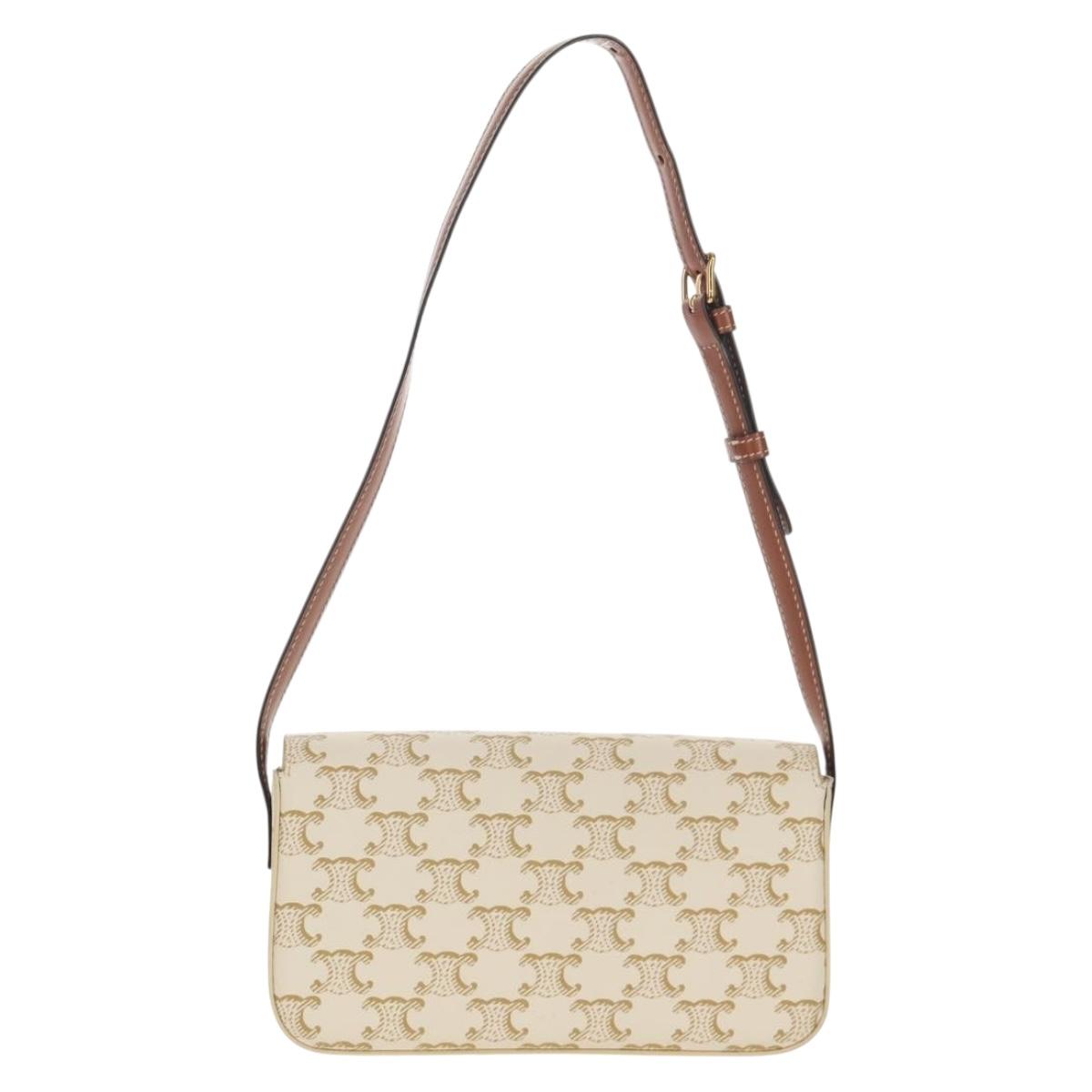 CELINE Triomphe Mini Semi Shoulder Bag PVC Brown White Auth 148690SM