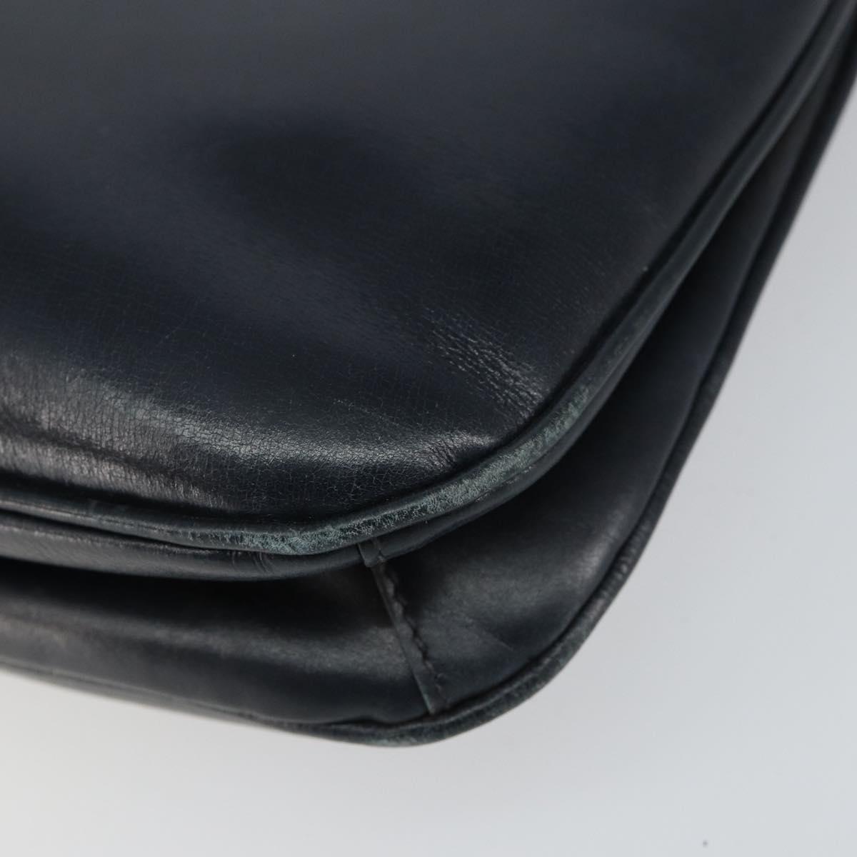 Old GUCCI Chain Shoulder Bag Leather Black Gold Auth 148693