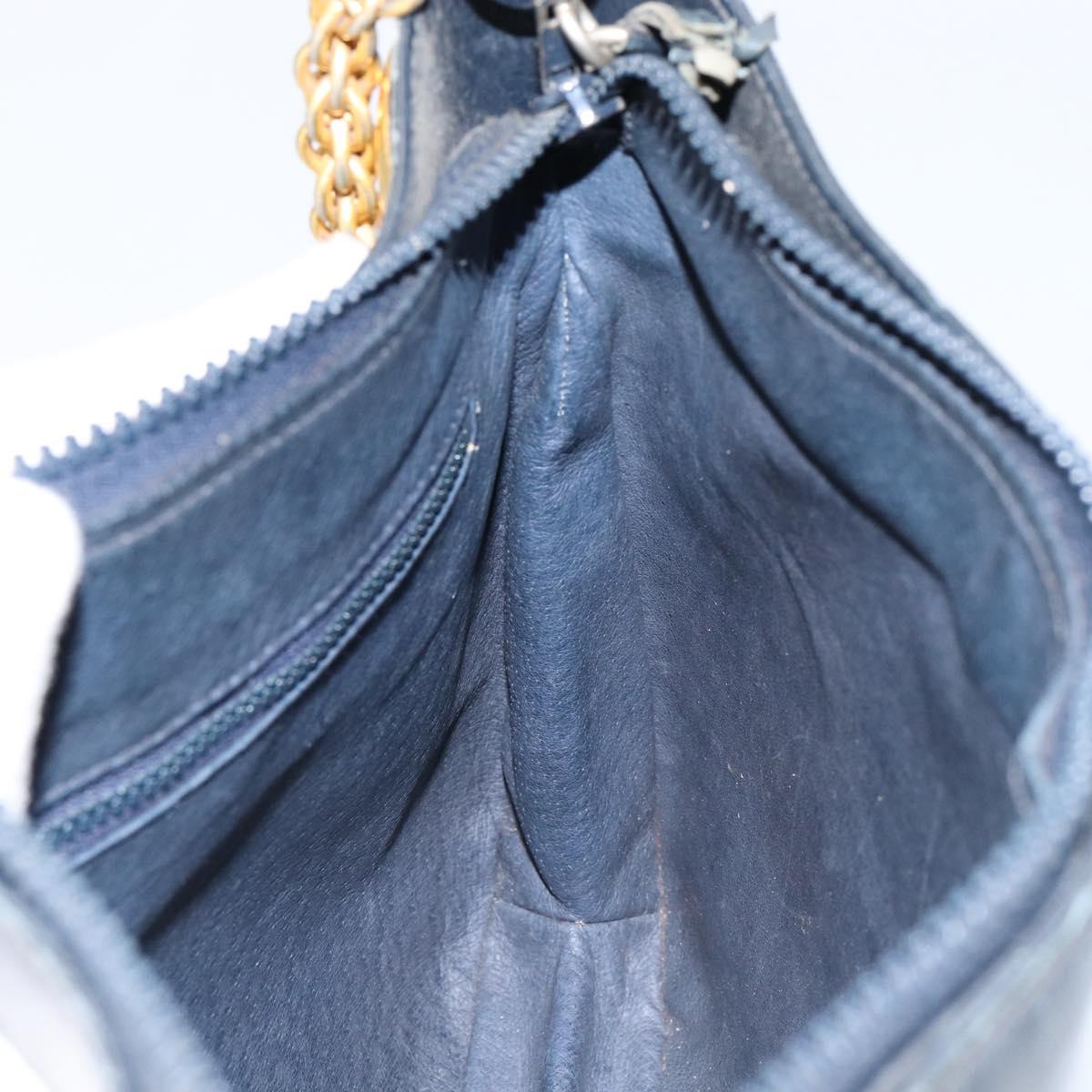 Old GUCCI Chain Shoulder Bag Leather Black Gold Auth 148693