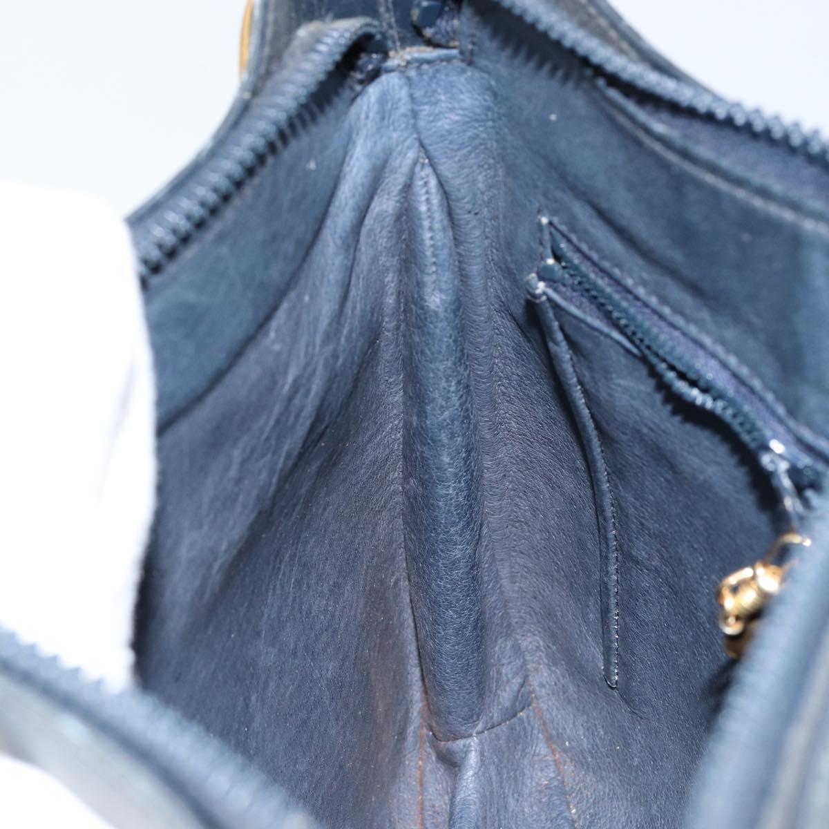 Old GUCCI Chain Shoulder Bag Leather Black Gold Auth 148693