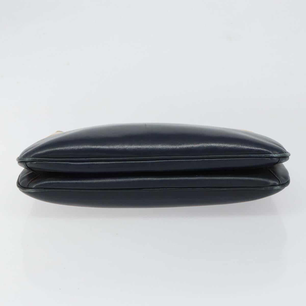 Old GUCCI Chain Shoulder Bag Leather Black Gold Auth 148693