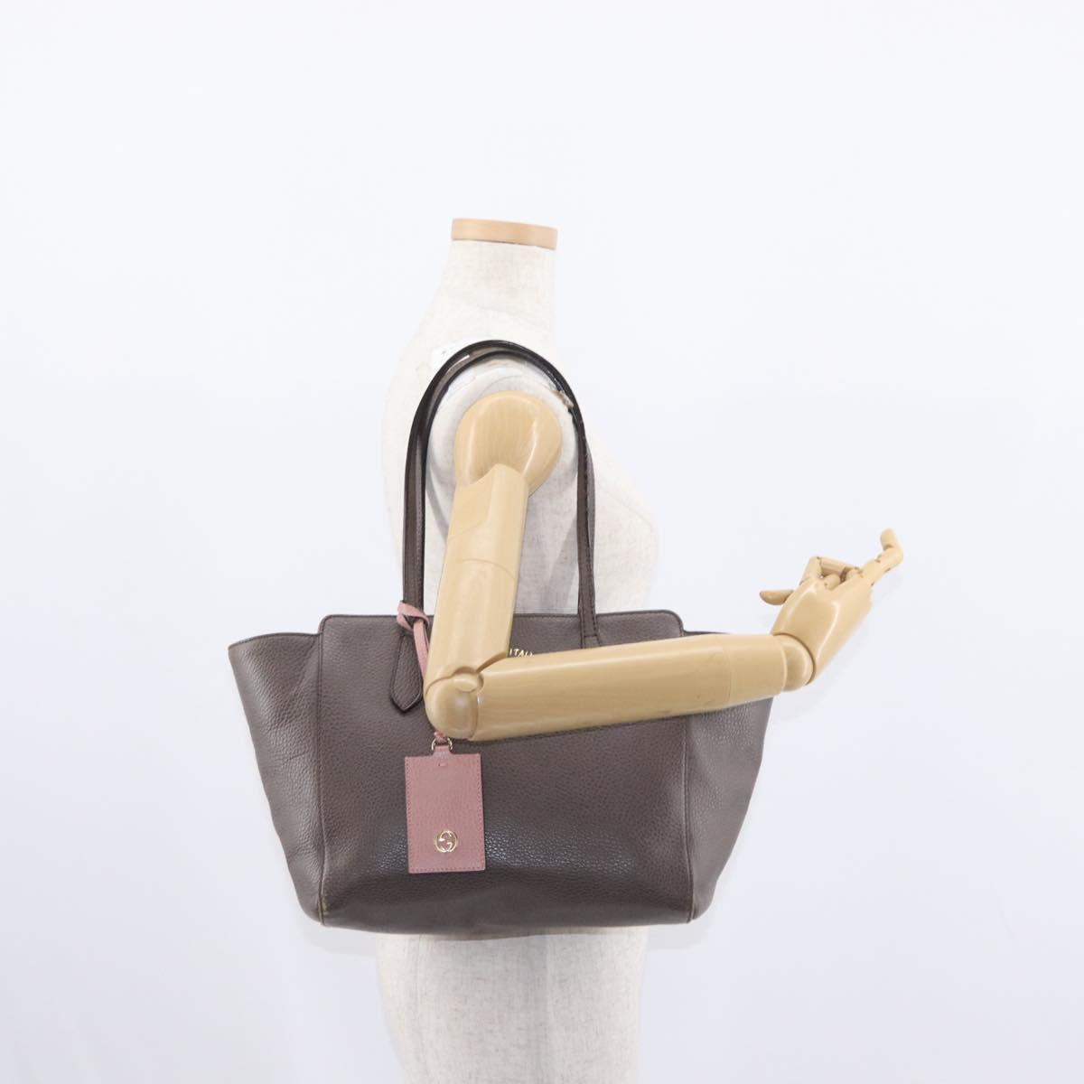 GUCCI Swing Tote Bag Leather Gray Gold 354408 Auth 148695
