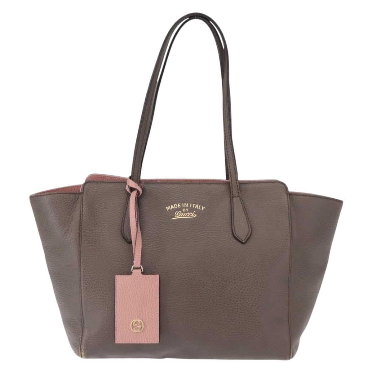 GUCCI Swing Tote Bag Leather Gray Gold 354408 Auth 148695