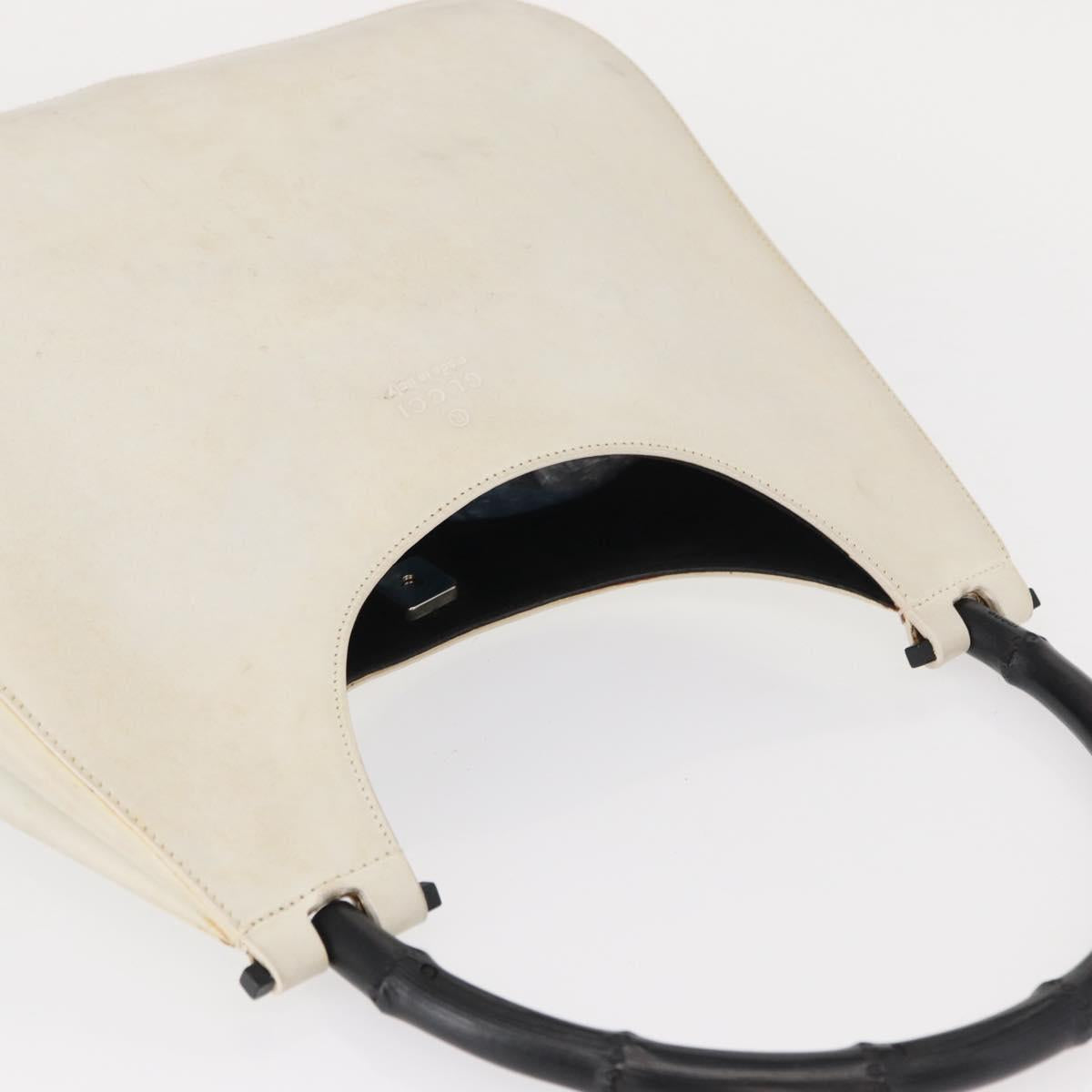 GUCCI Bamboo Shoulder Bag Leather White Silver 001 3739 Auth 148696