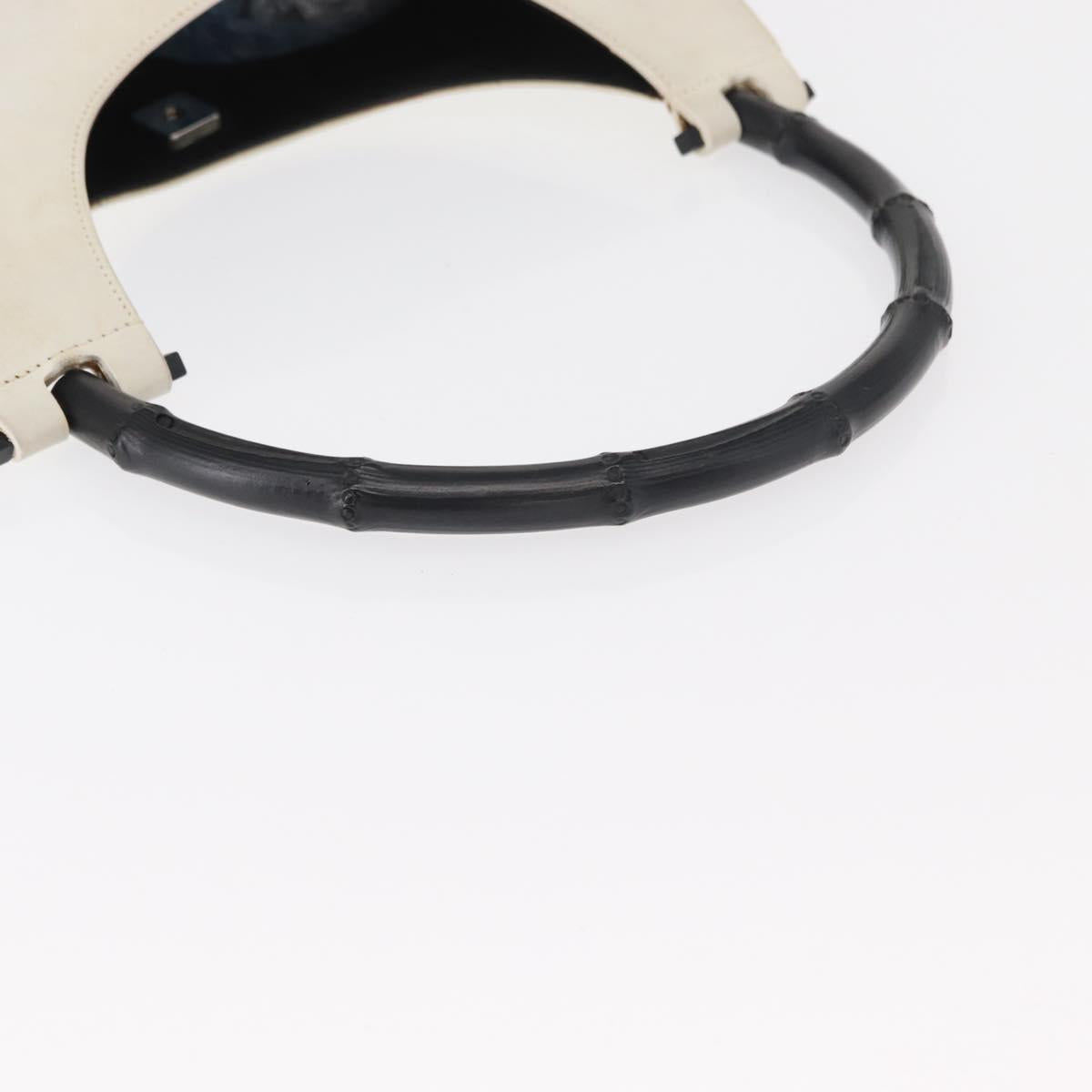 GUCCI Bamboo Shoulder Bag Leather White Silver 001 3739 Auth 148696