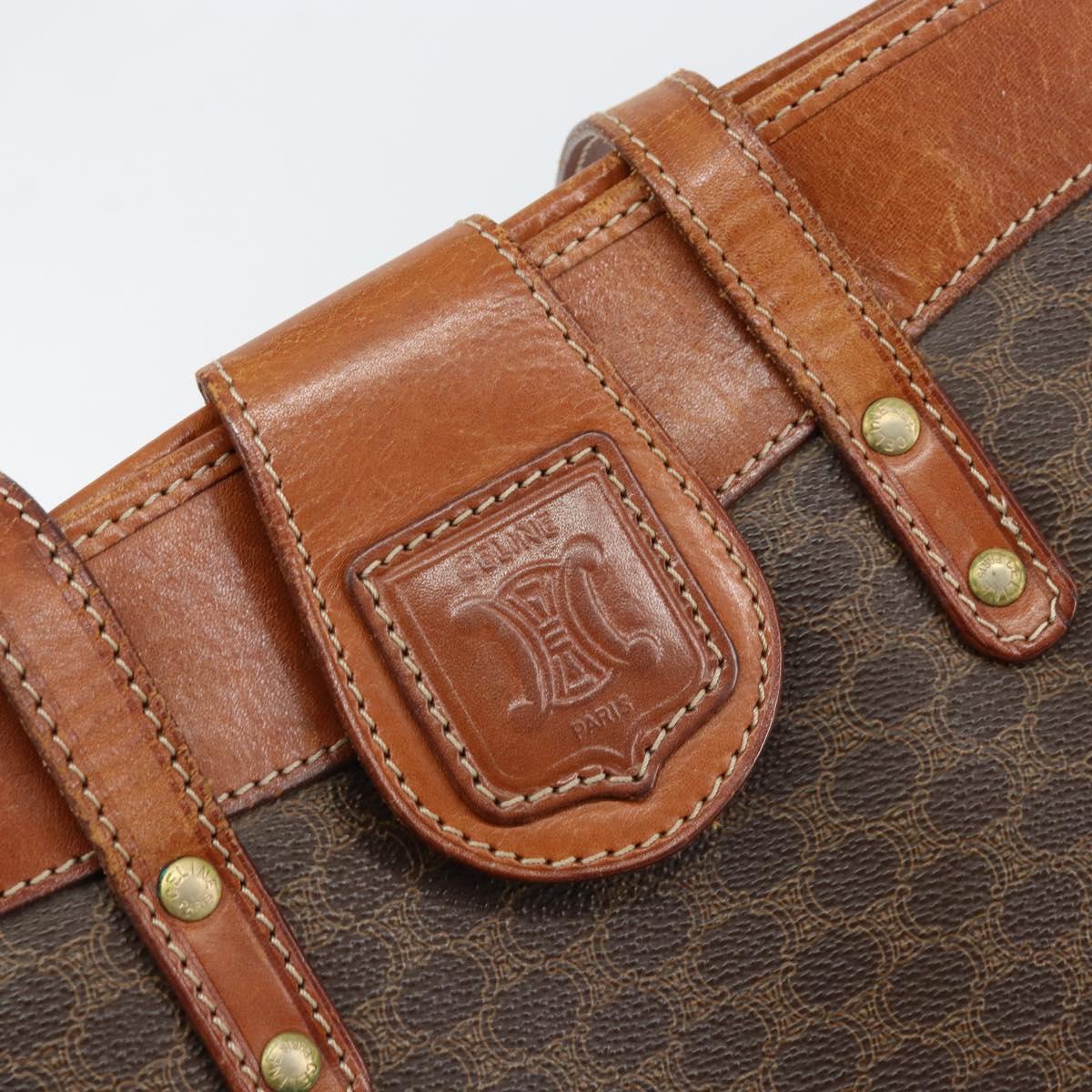 CELINE Macadam Canvas Shoulder Bag PVC Leather Brown Gold Auth 148697