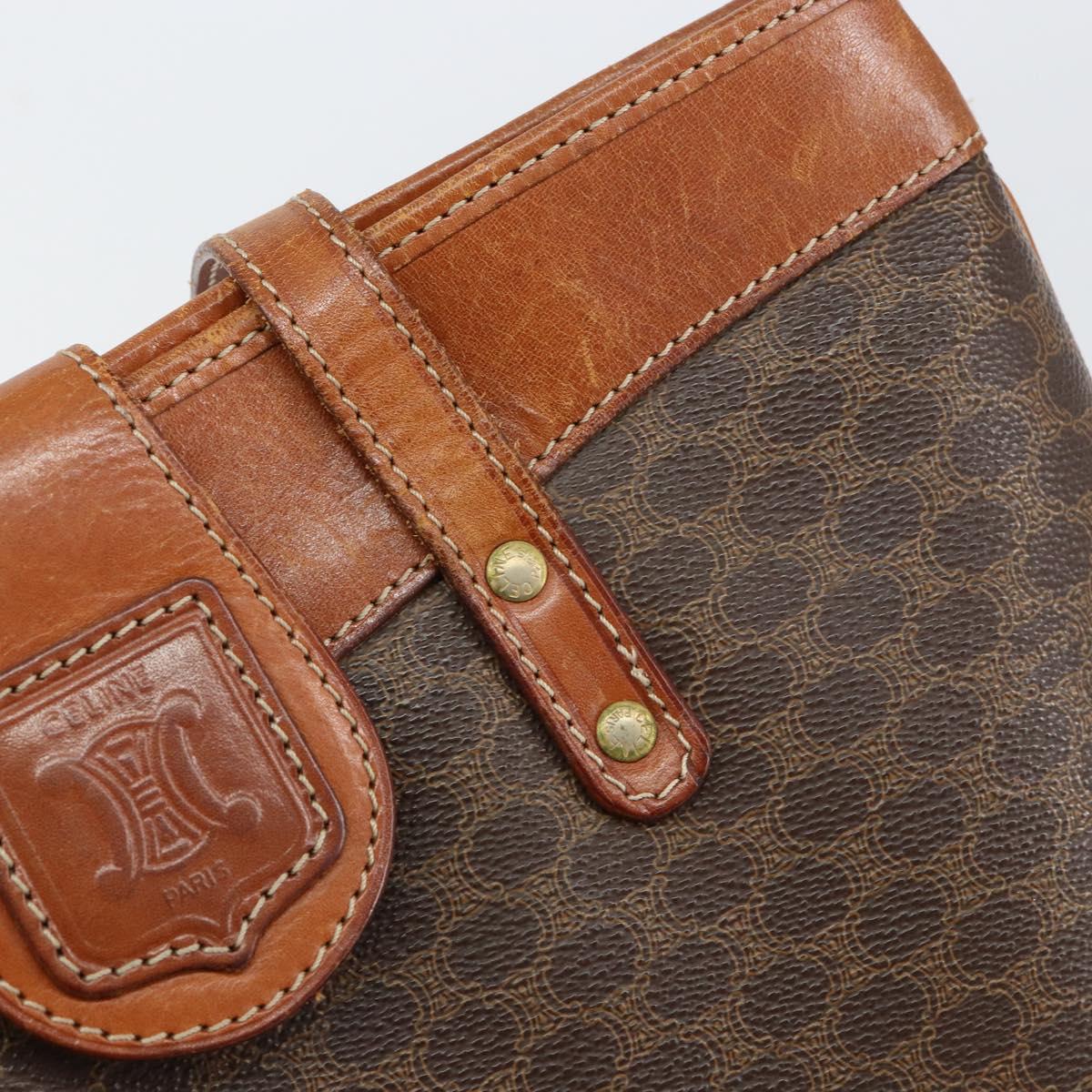 CELINE Macadam Canvas Shoulder Bag PVC Leather Brown Gold Auth 148697