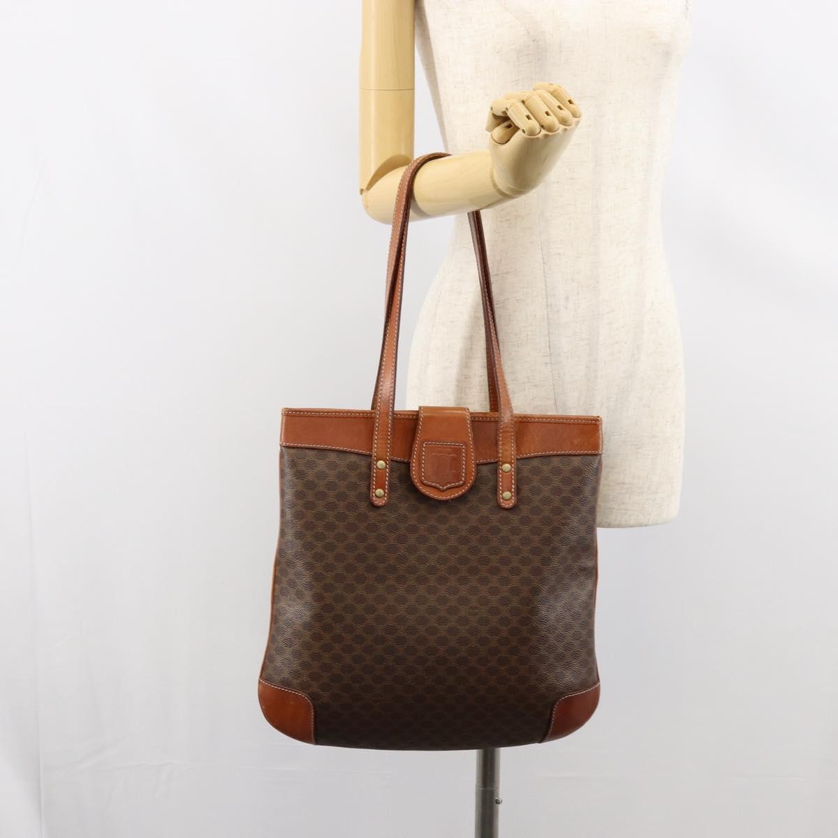 CELINE Macadam Canvas Shoulder Bag PVC Leather Brown Gold Auth 148697
