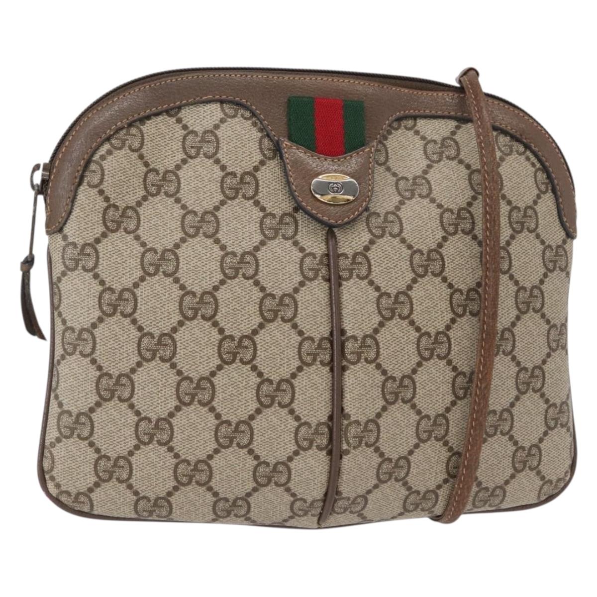 GUCCI GG Supreme Web Sherry Line Bag PVC Beige Gold 904 02 047 Auth 148699