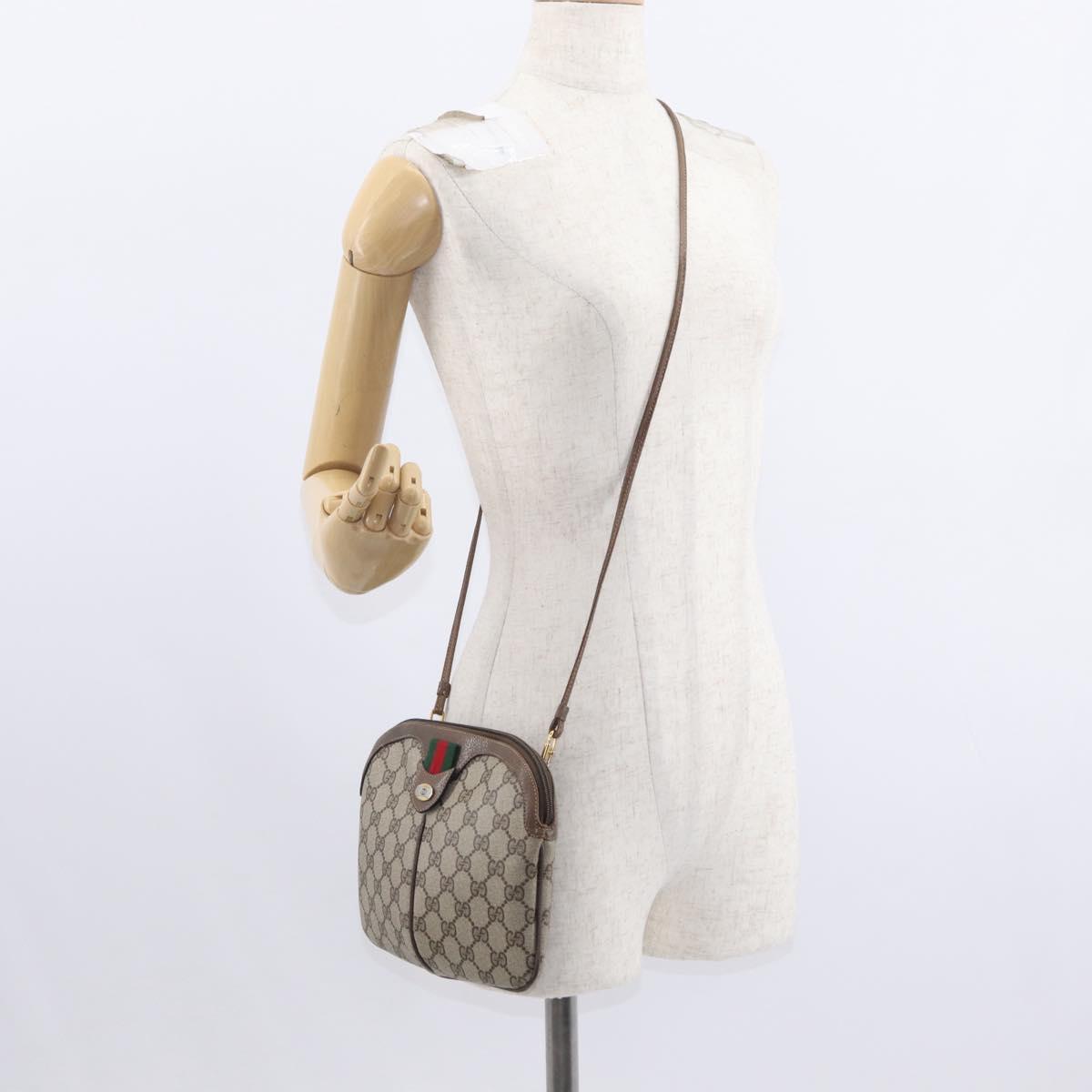GUCCI GG Supreme Web Sherry Line Bag PVC Beige Gold 904 02 047 Auth 148699