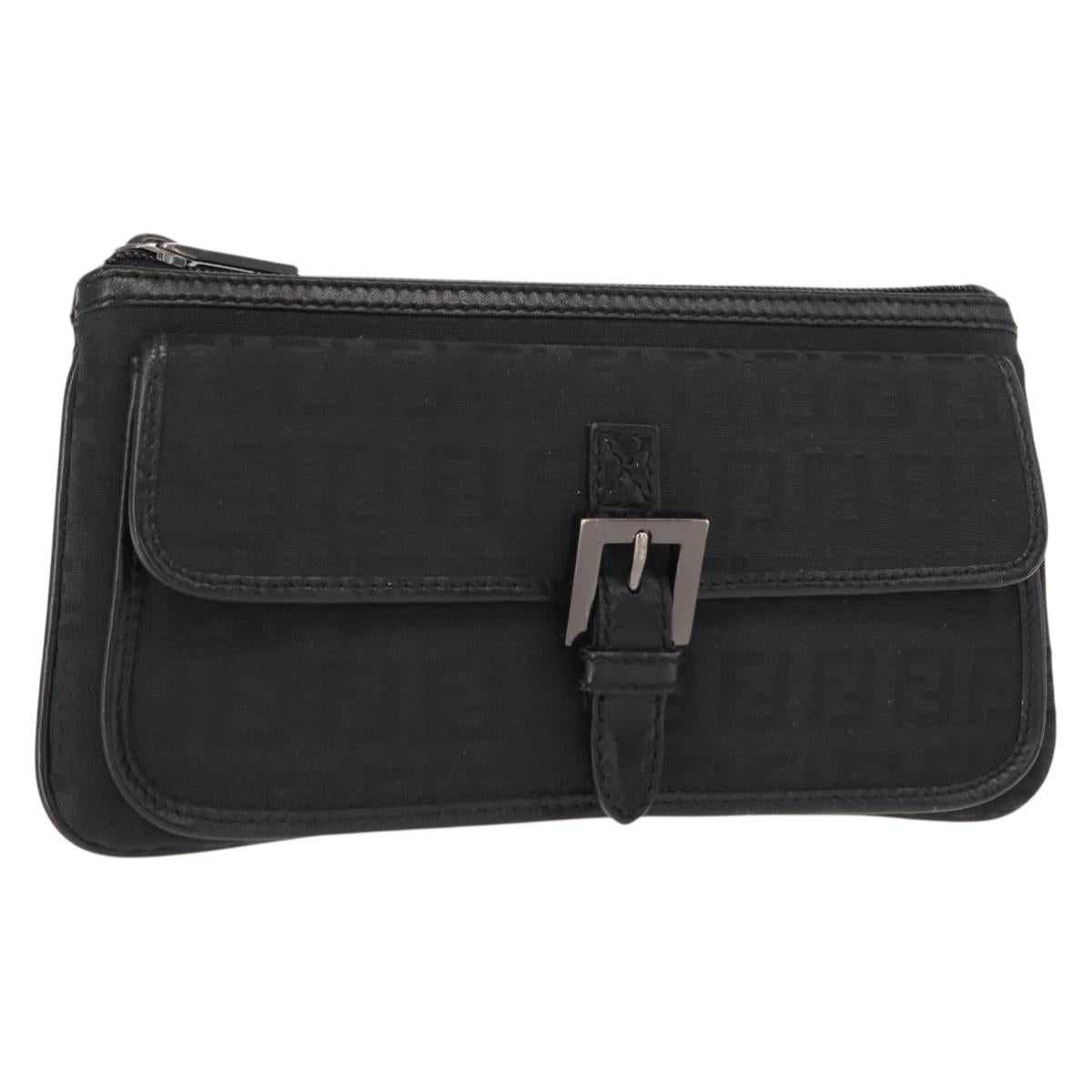 FENDI Zucchino Canvas Pouch Black Silver Auth 148781V