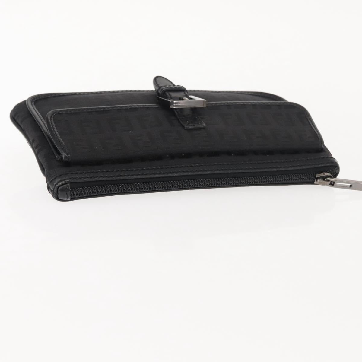 FENDI Zucchino Canvas Pouch Black Silver Auth 148781V
