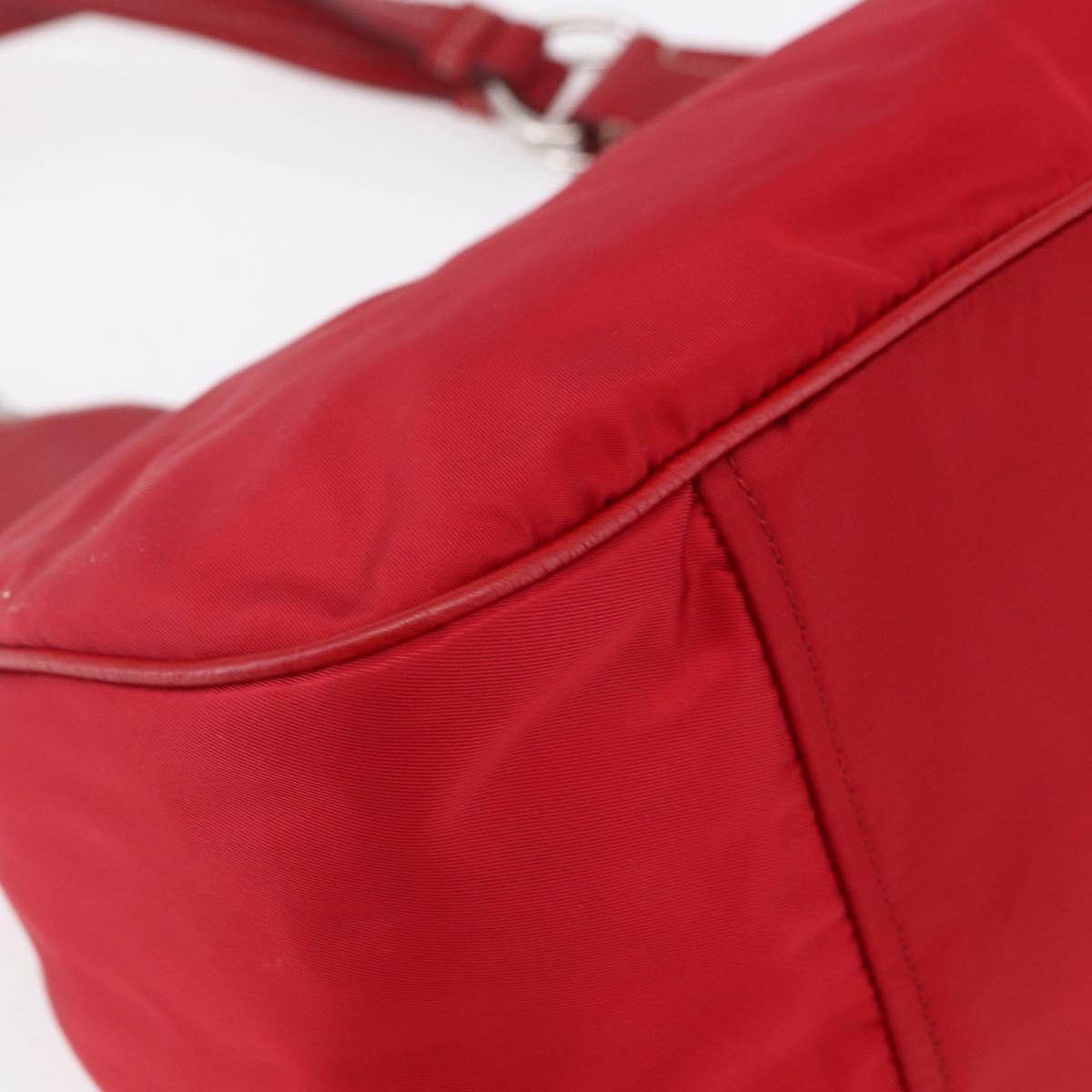 PRADA Shoulder Bag Nylon Leather Red Silver Auth 148785V