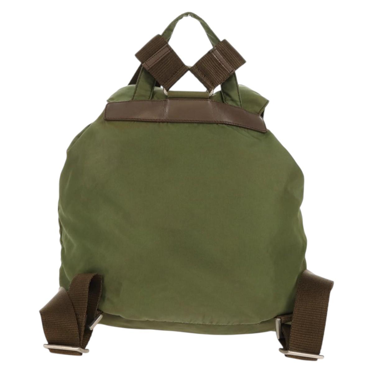 PRADA Backpack Nylon Khaki Silver Auth 148793