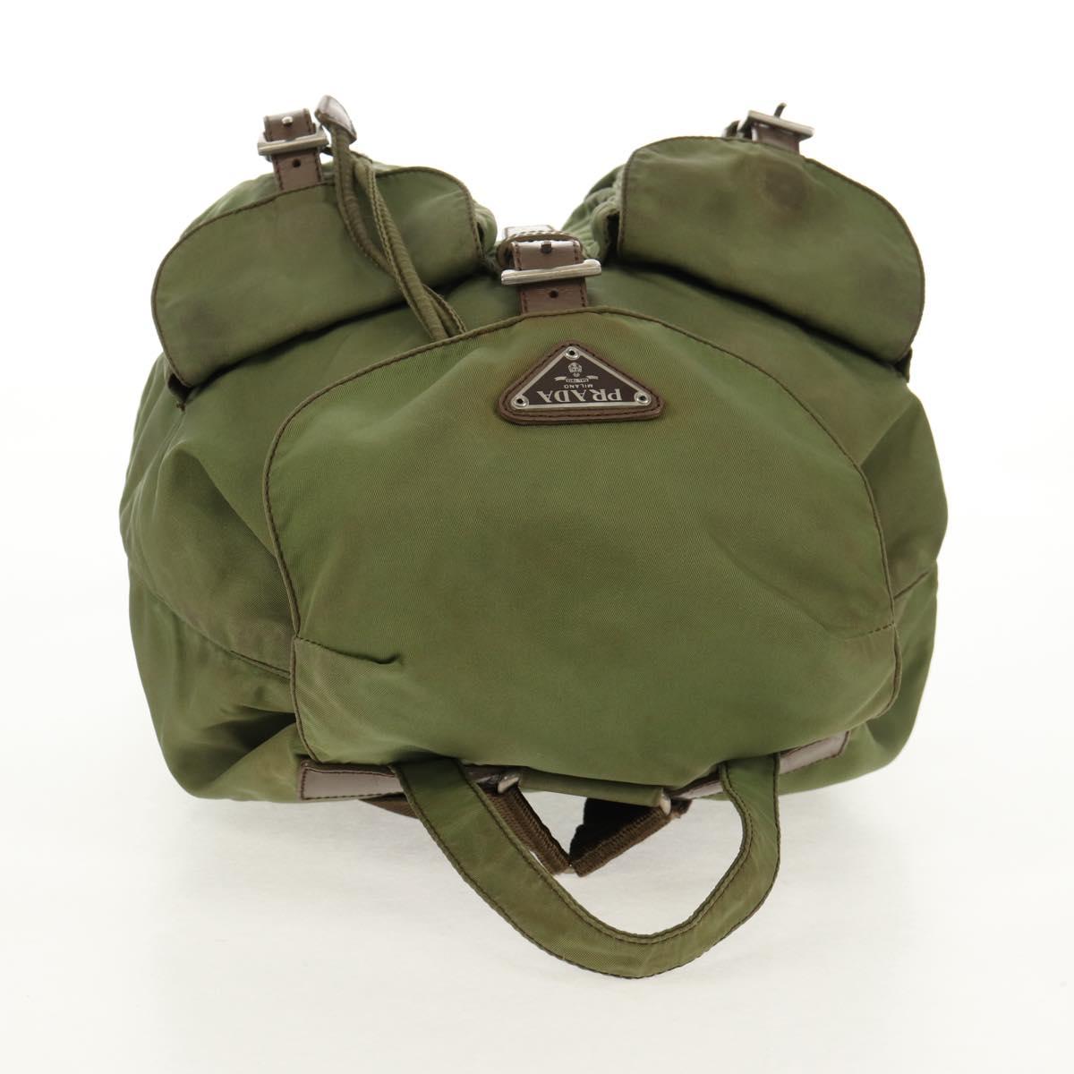 PRADA Backpack Nylon Khaki Silver Auth 148793