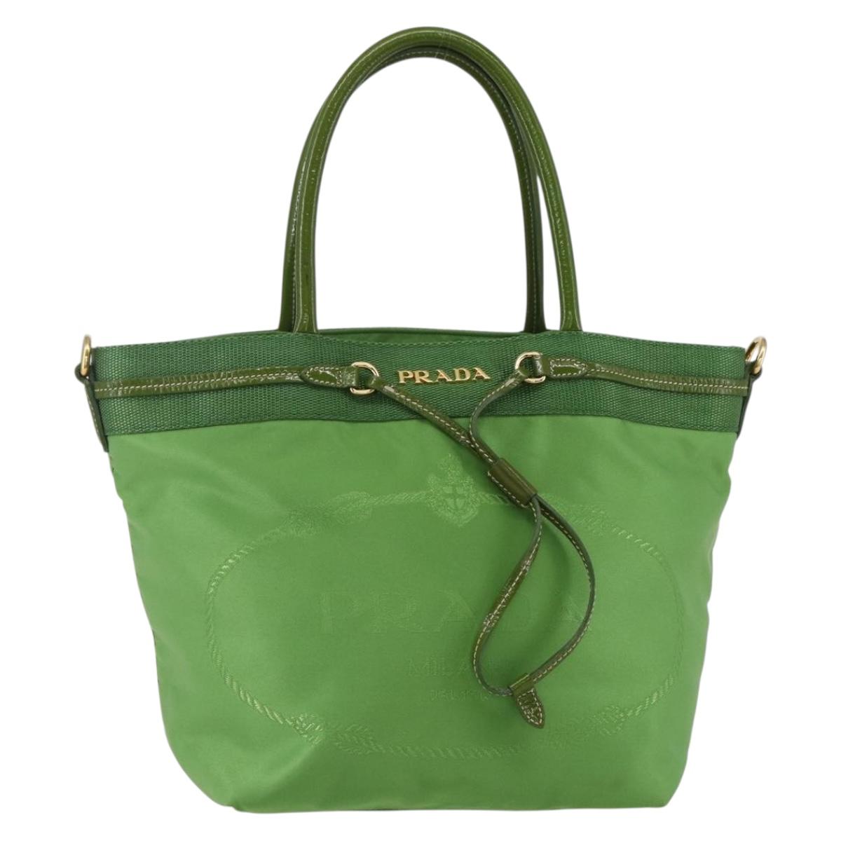 PRADA Hand Bag Nylon Green Gold Auth 148794V