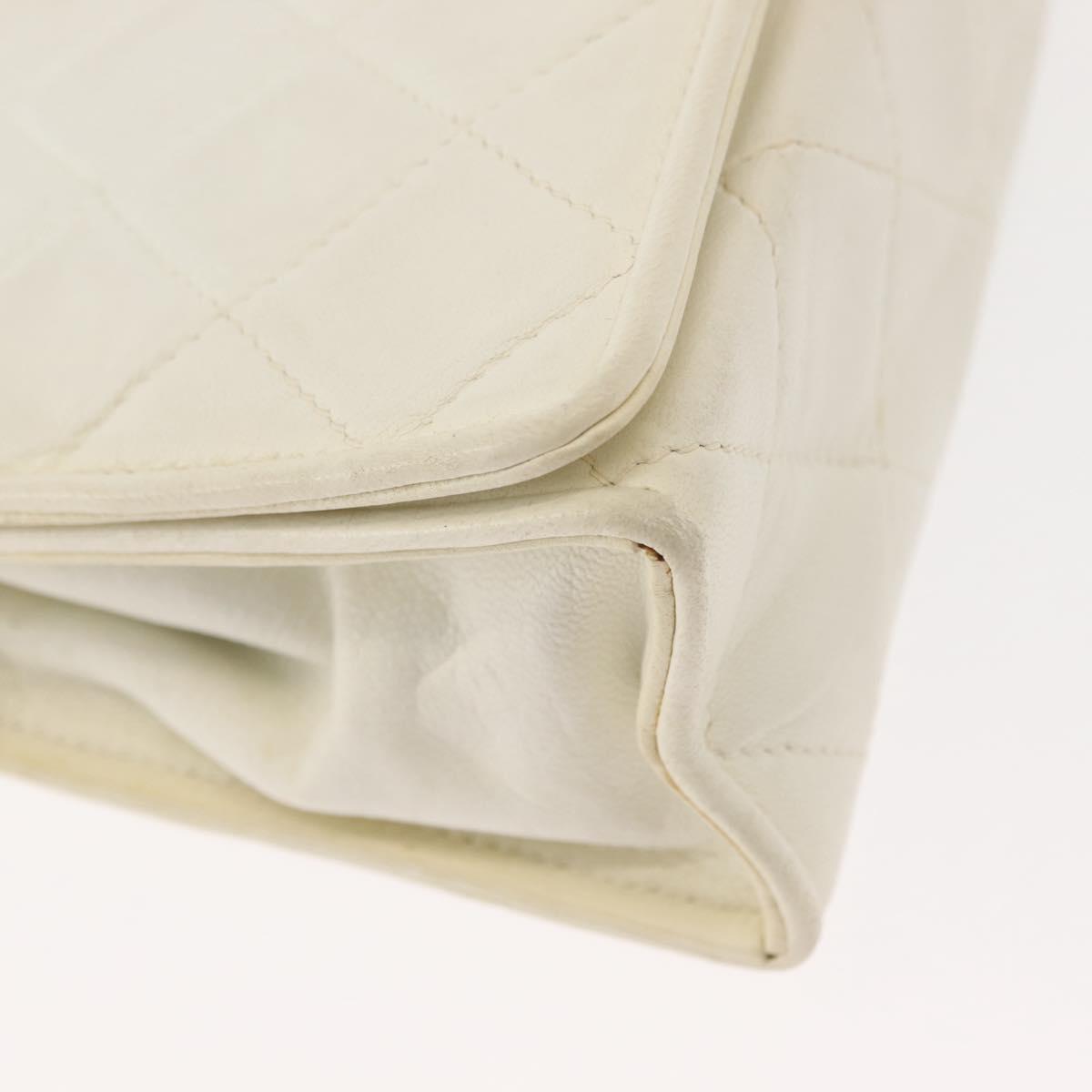 CHANEL Matelasse Chain Shoulder Bag Lamb Skin White Gold CC Auth 148797