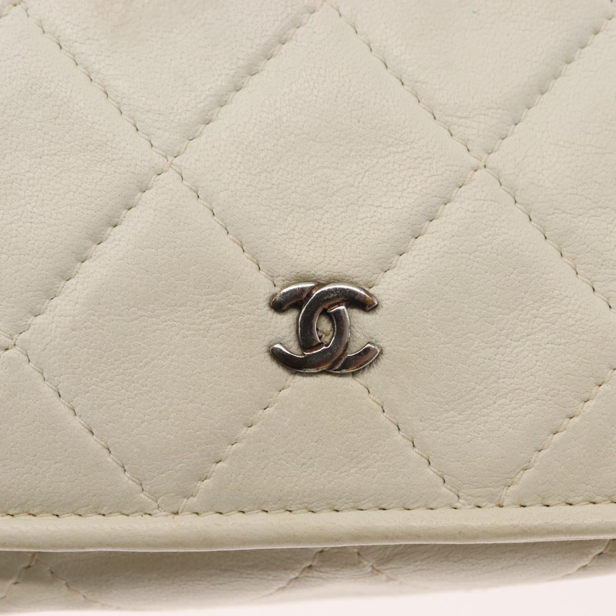 CHANEL Matelasse Chain Shoulder Bag Lamb Skin White Gold CC Auth 148797