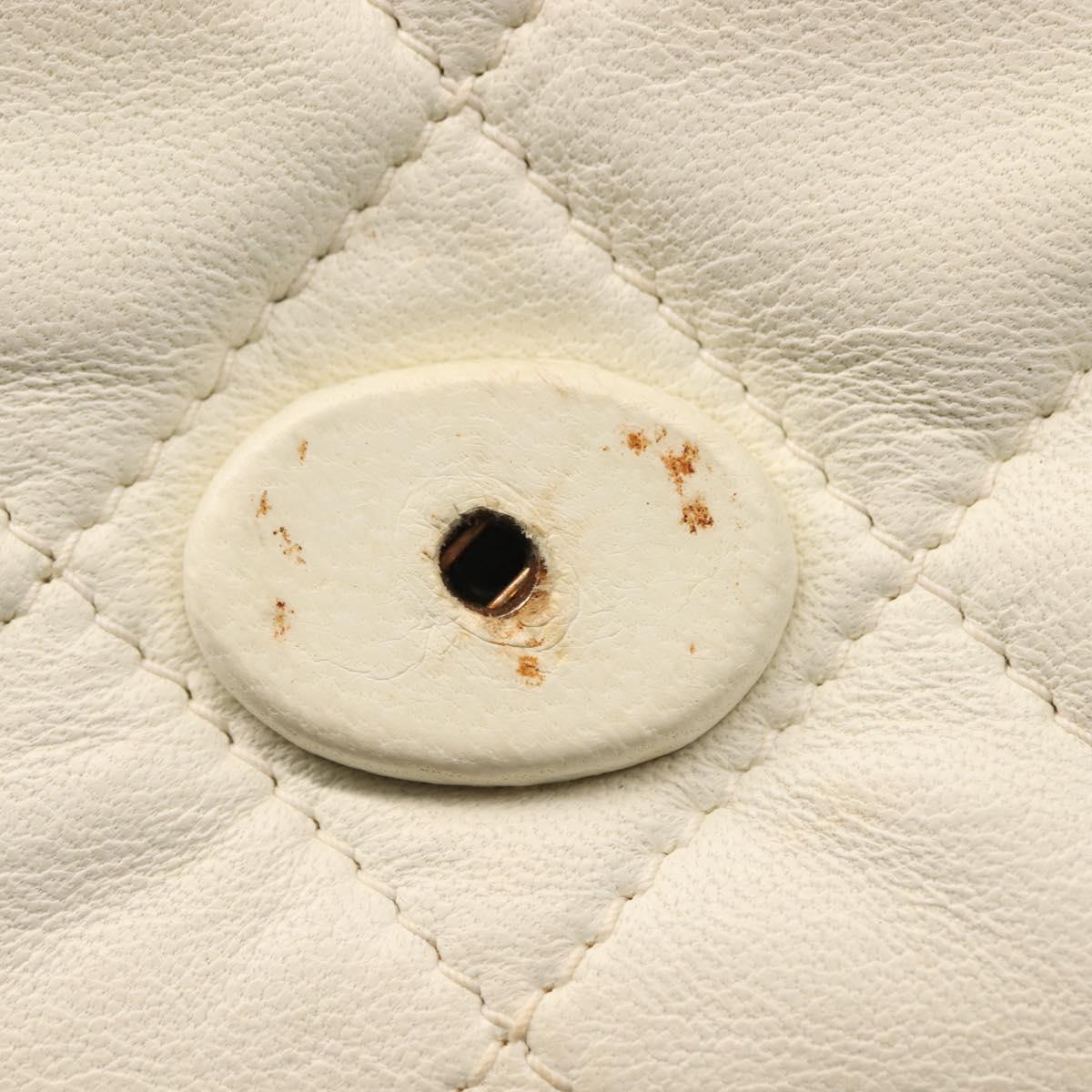 CHANEL Matelasse Chain Shoulder Bag Lamb Skin White Gold CC Auth 148797