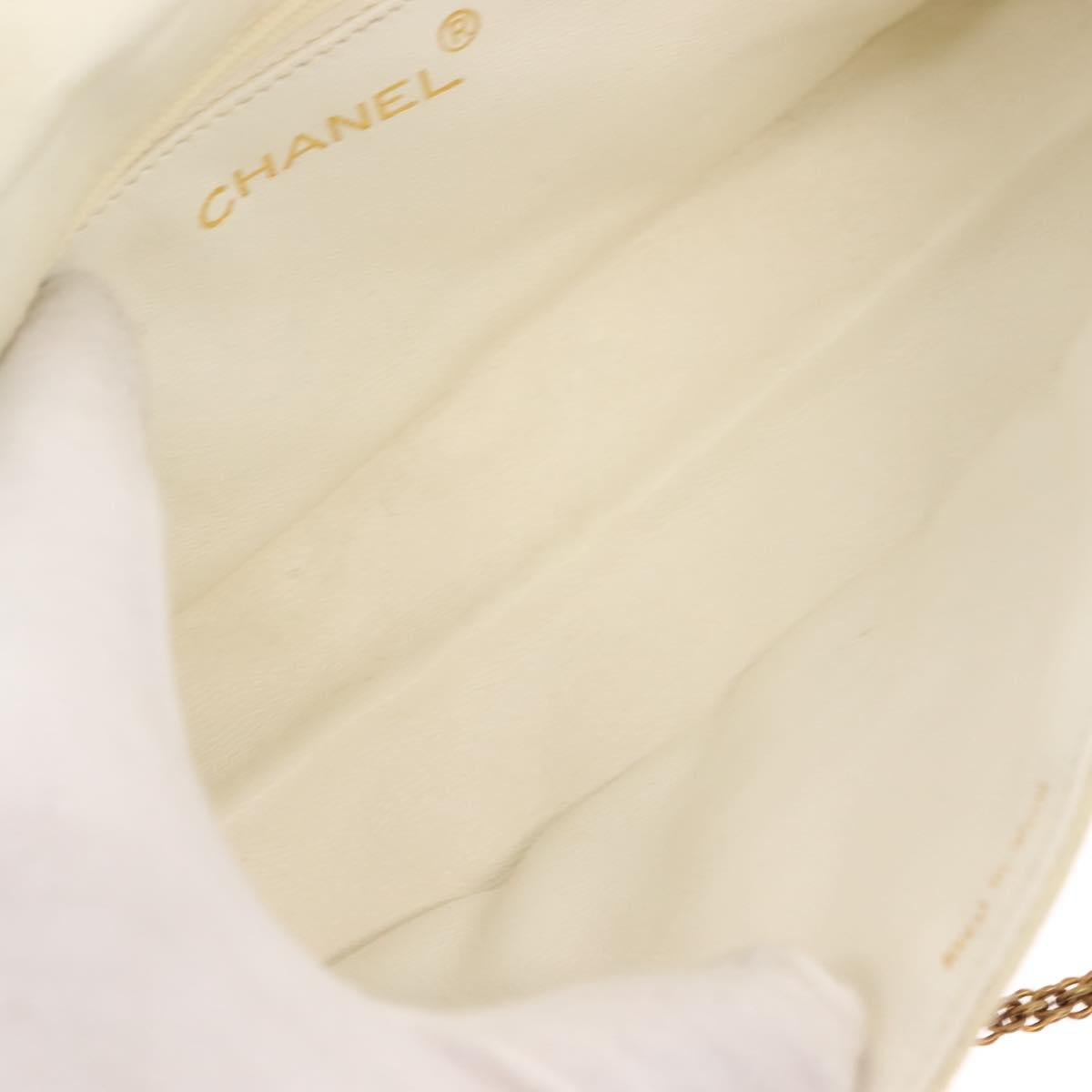 CHANEL Matelasse Chain Shoulder Bag Lamb Skin White Gold CC Auth 148797