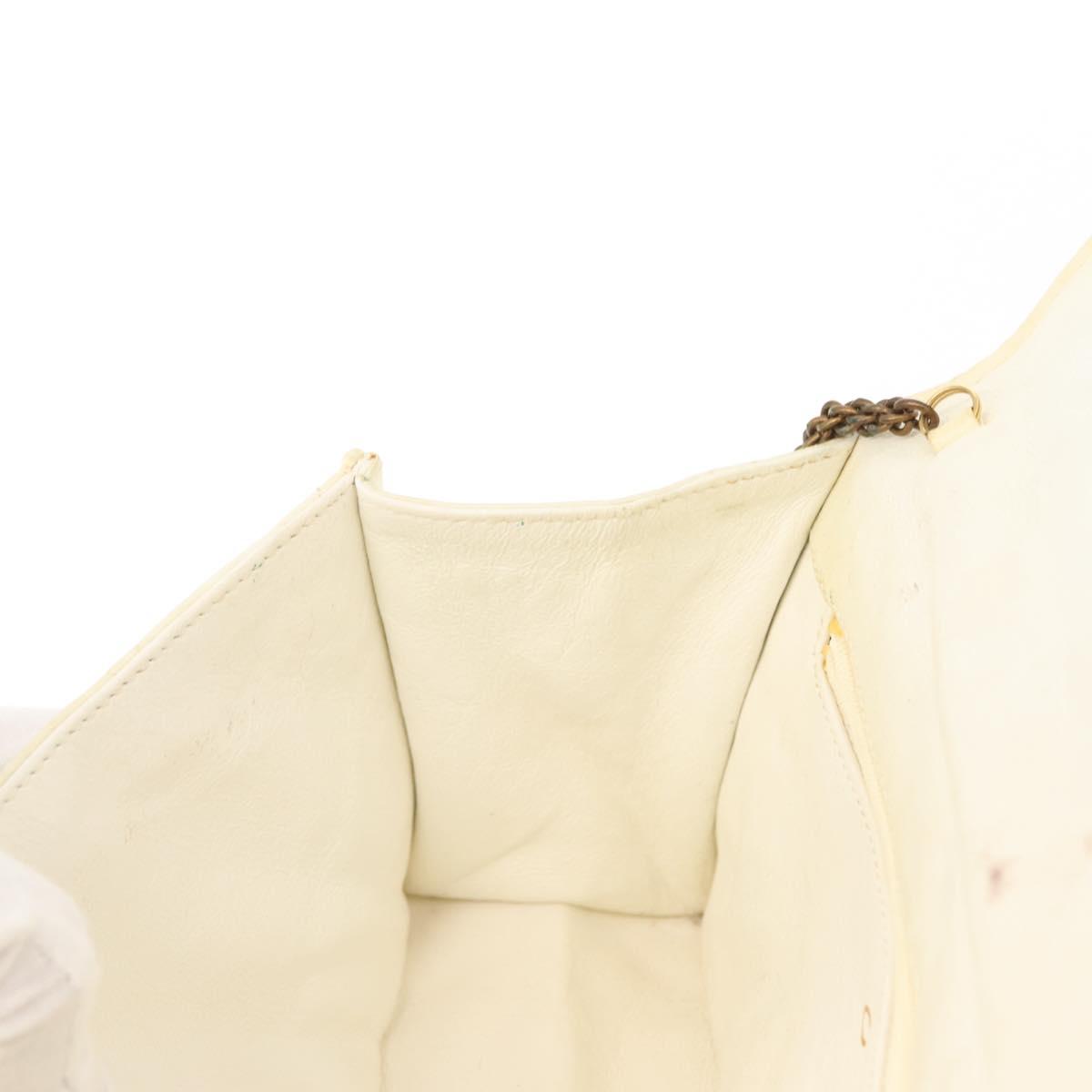 CHANEL Matelasse Chain Shoulder Bag Lamb Skin White Gold CC Auth 148797