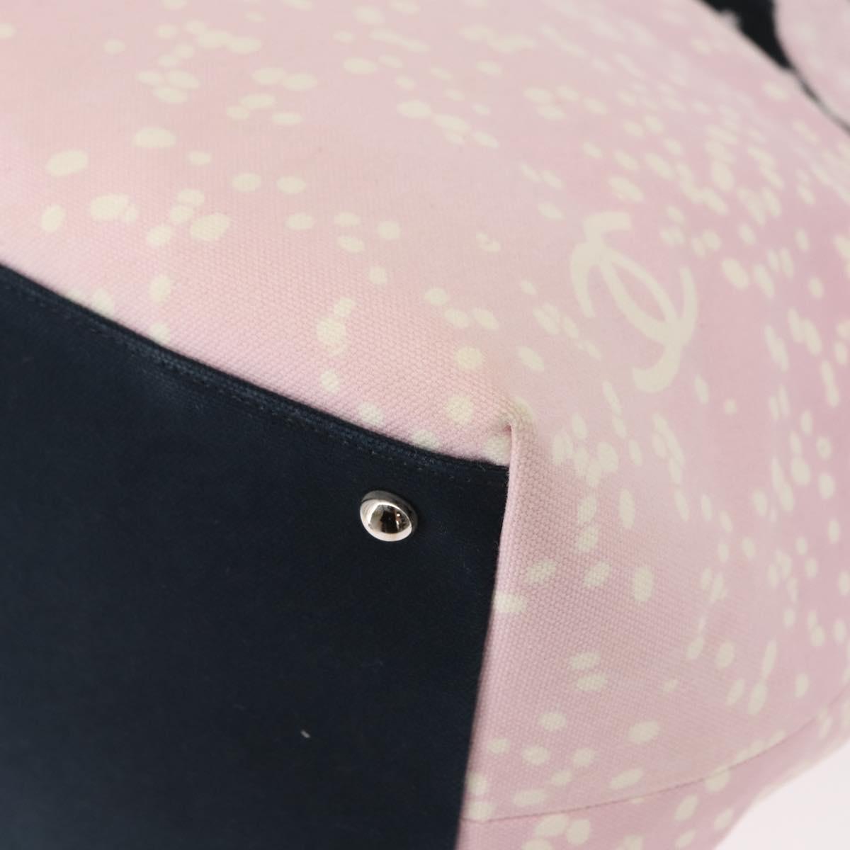 CHANEL High Summer Tote Bag Canvas Pink Silver CC Auth 148799