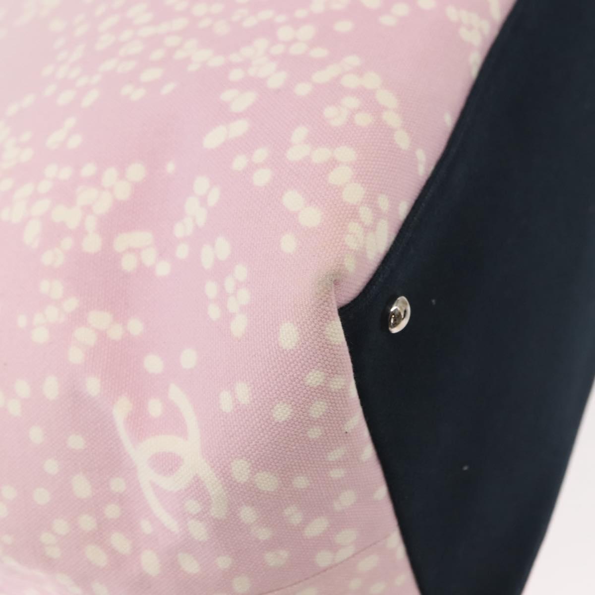 CHANEL High Summer Tote Bag Canvas Pink Silver CC Auth 148799