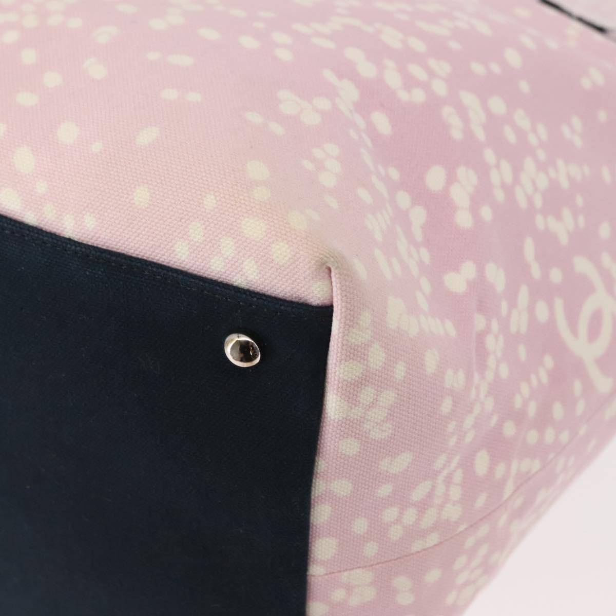 CHANEL High Summer Tote Bag Canvas Pink Silver CC Auth 148799