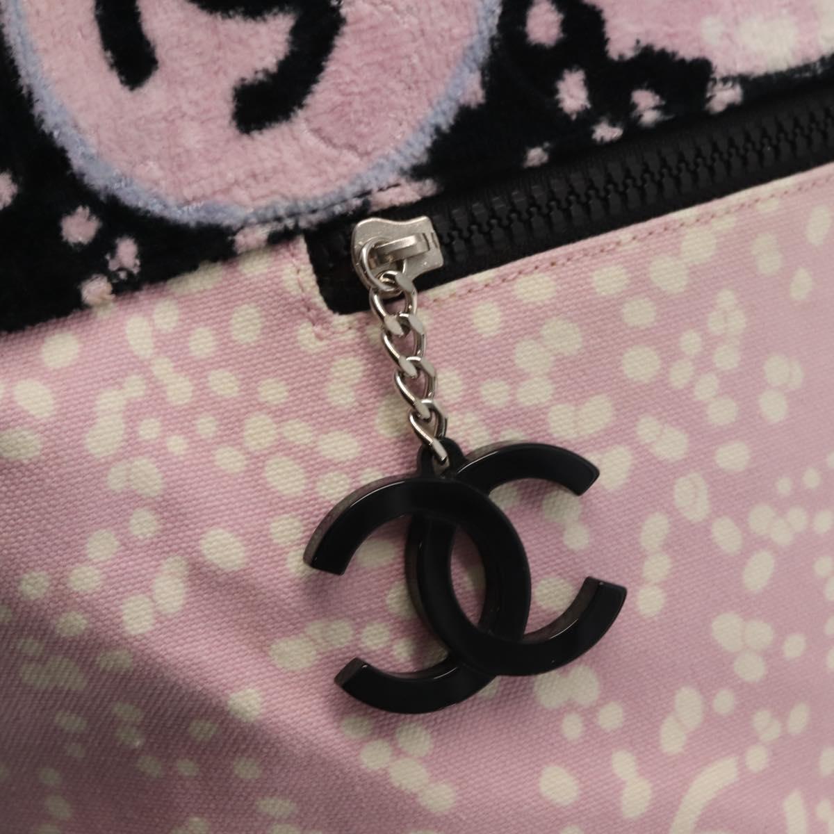 CHANEL High Summer Tote Bag Canvas Pink Silver CC Auth 148799