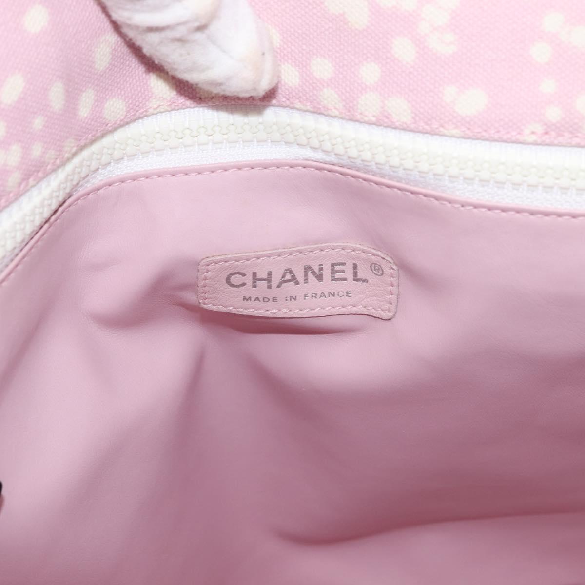 CHANEL High Summer Tote Bag Canvas Pink Silver CC Auth 148799