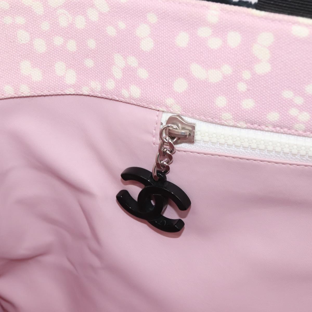 CHANEL High Summer Tote Bag Canvas Pink Silver CC Auth 148799