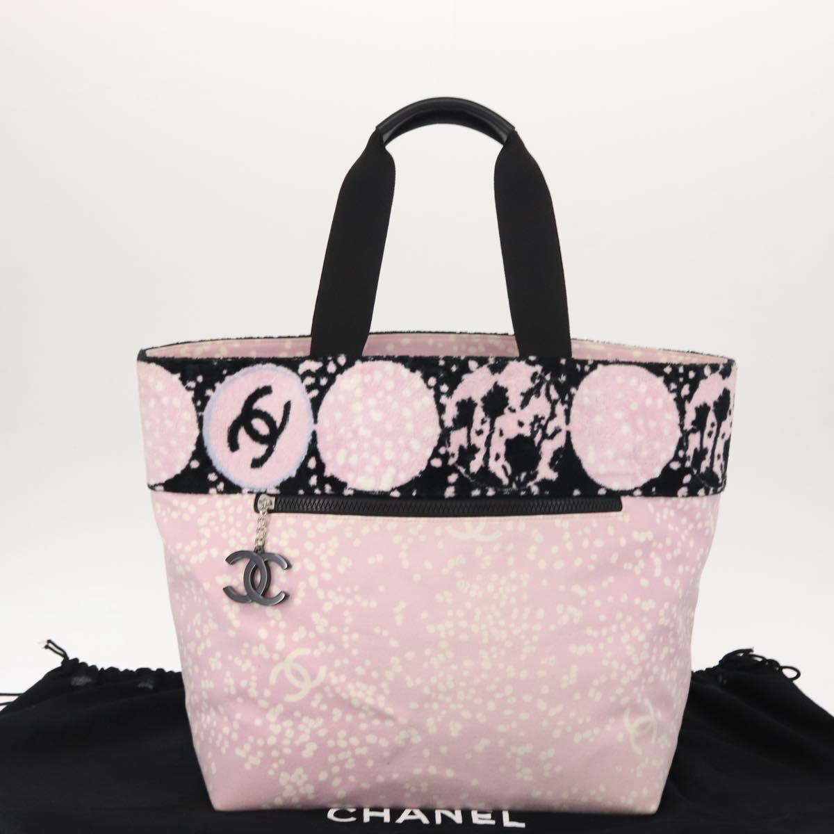 CHANEL High Summer Tote Bag Canvas Pink Silver CC Auth 148799
