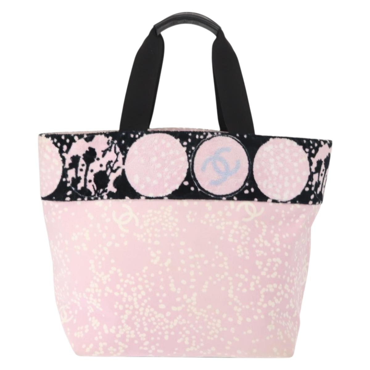 CHANEL High Summer Tote Bag Canvas Pink Silver CC Auth 148799