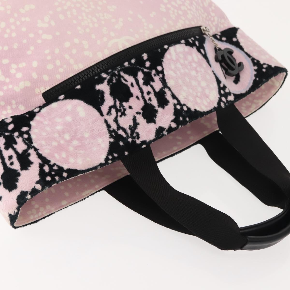 CHANEL High Summer Tote Bag Canvas Pink Silver CC Auth 148799