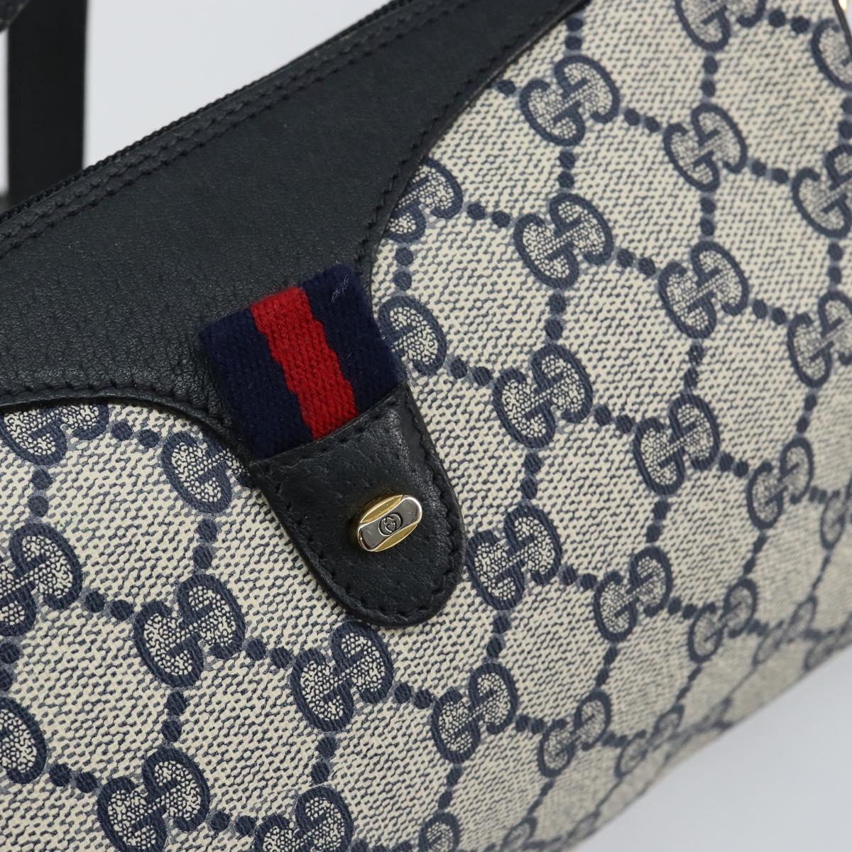 GUCCI GG Supreme Sherry Line Bag PVC Navy Gold Red 89 02 018 Auth 148804