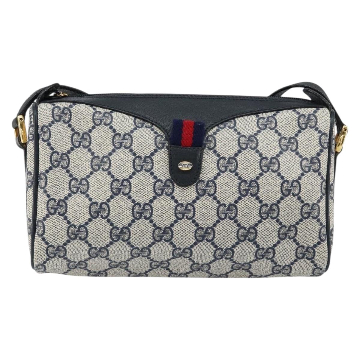 GUCCI GG Supreme Sherry Line Bag PVC Navy Gold Red 89 02 018 Auth 148804