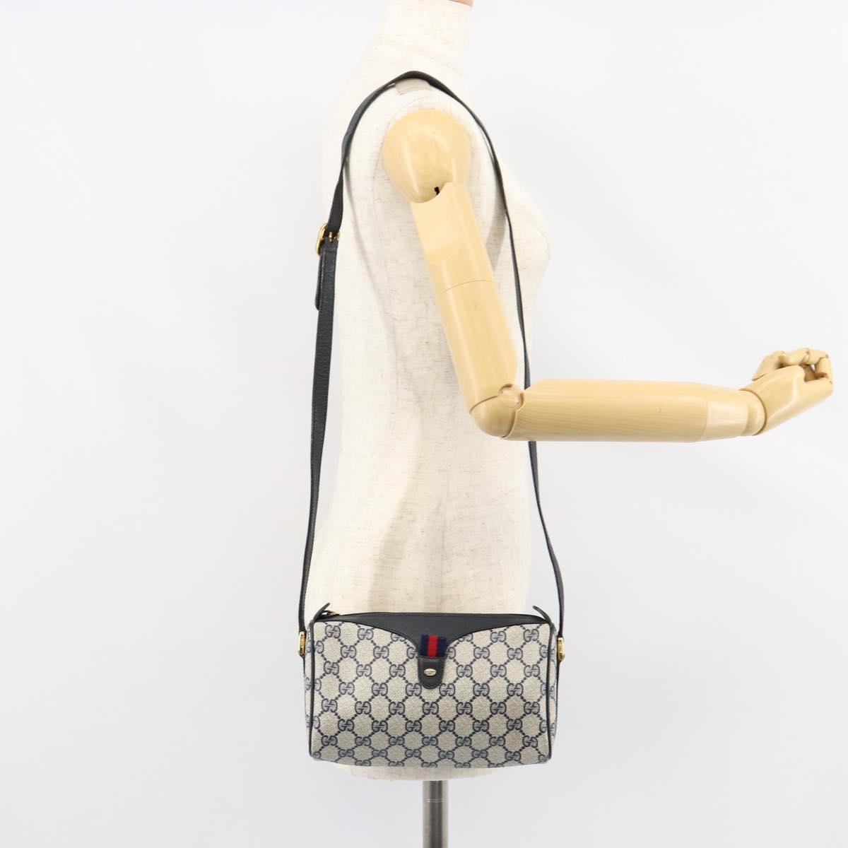 GUCCI GG Supreme Sherry Line Bag PVC Navy Gold Red 89 02 018 Auth 148804