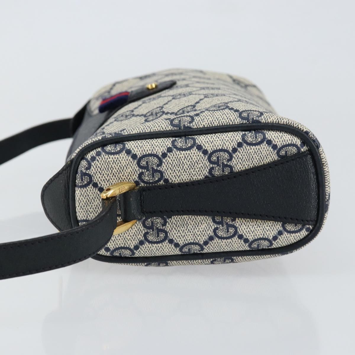 GUCCI GG Supreme Sherry Line Bag PVC Navy Gold Red 89 02 018 Auth 148804