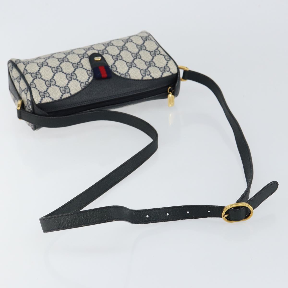 GUCCI GG Supreme Sherry Line Bag PVC Navy Gold Red 89 02 018 Auth 148804