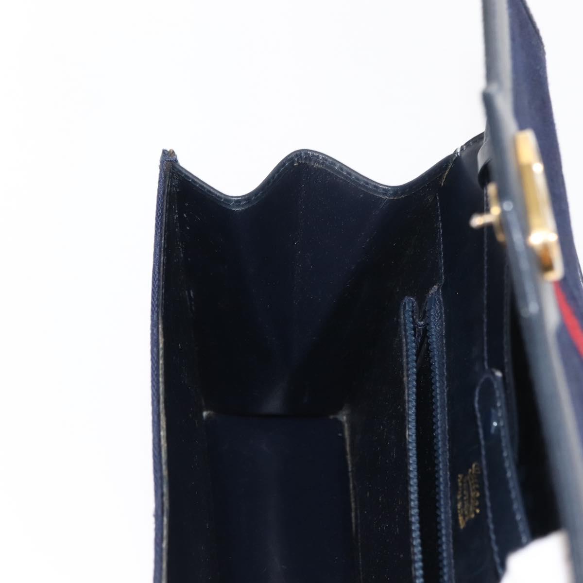 GUCCI GG Canvas Sherry Line Shoulder Bag Navy Gold Red Auth 148806