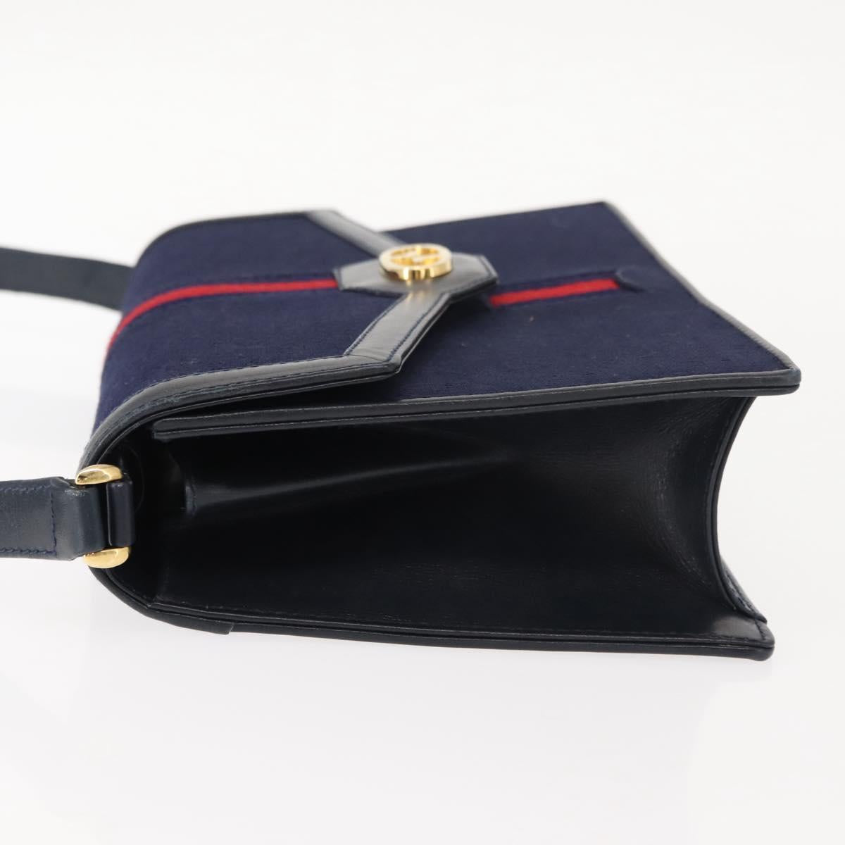 GUCCI GG Canvas Sherry Line Shoulder Bag Navy Gold Red Auth 148806