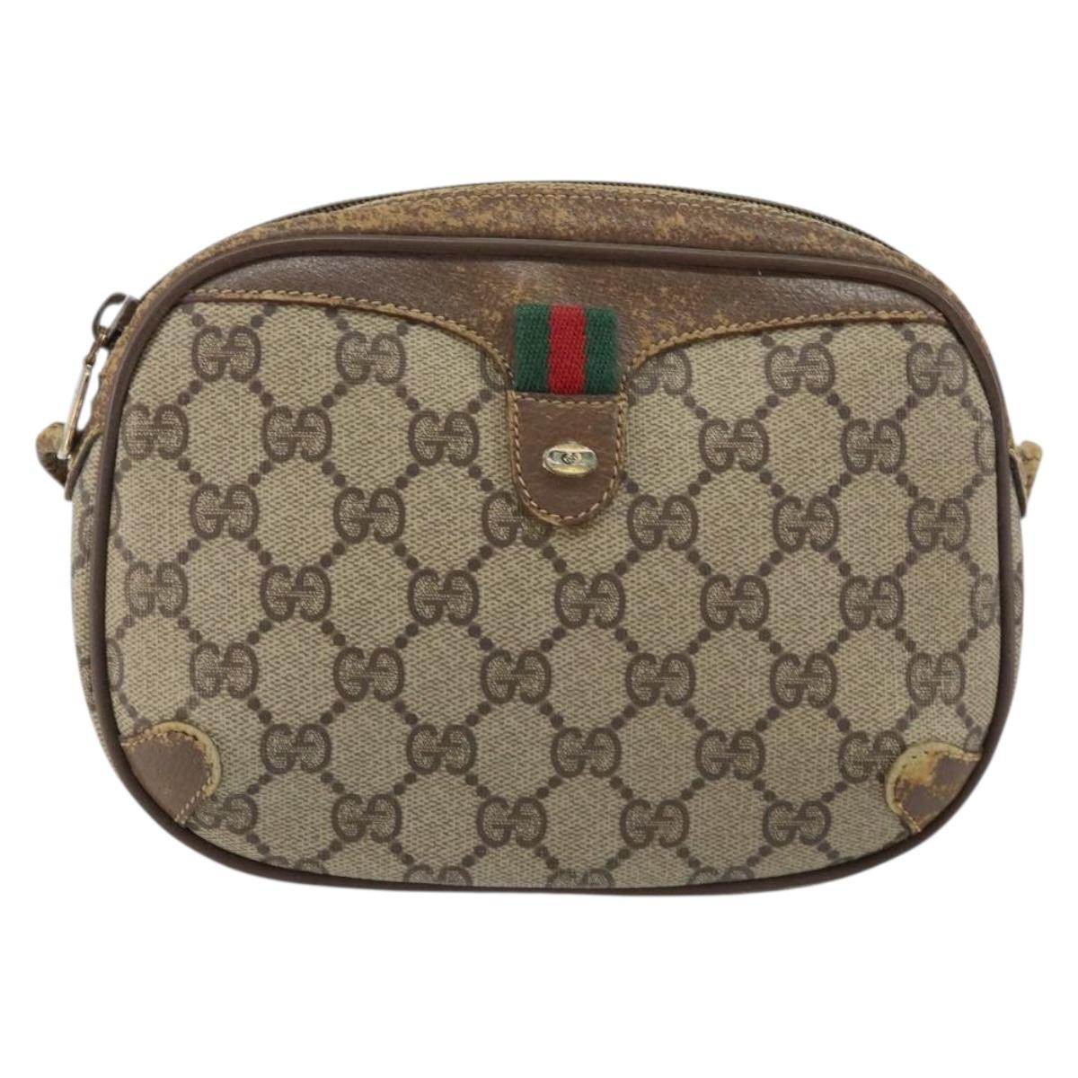 GUCCI GG Supreme Web Sherry Line Bag PVC Beige Gold Red 89 02 066 Auth 148808