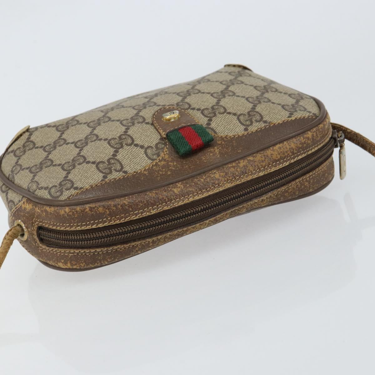 GUCCI GG Supreme Web Sherry Line Bag PVC Beige Gold Red 89 02 066 Auth 148808