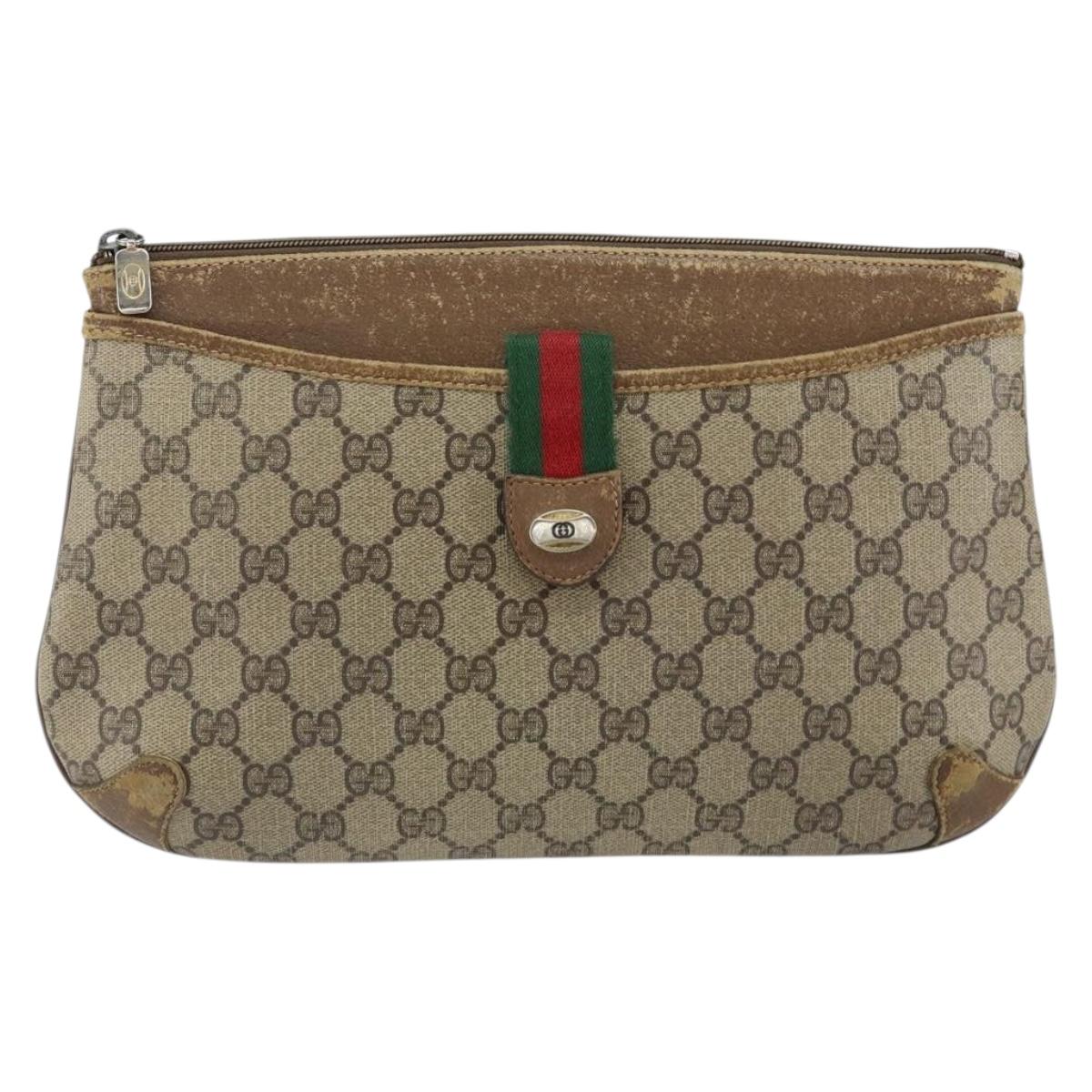 GUCCI GG Supreme Web Sherry Line Bag PVC Beige Gold Red 904 02 026 Auth 148810