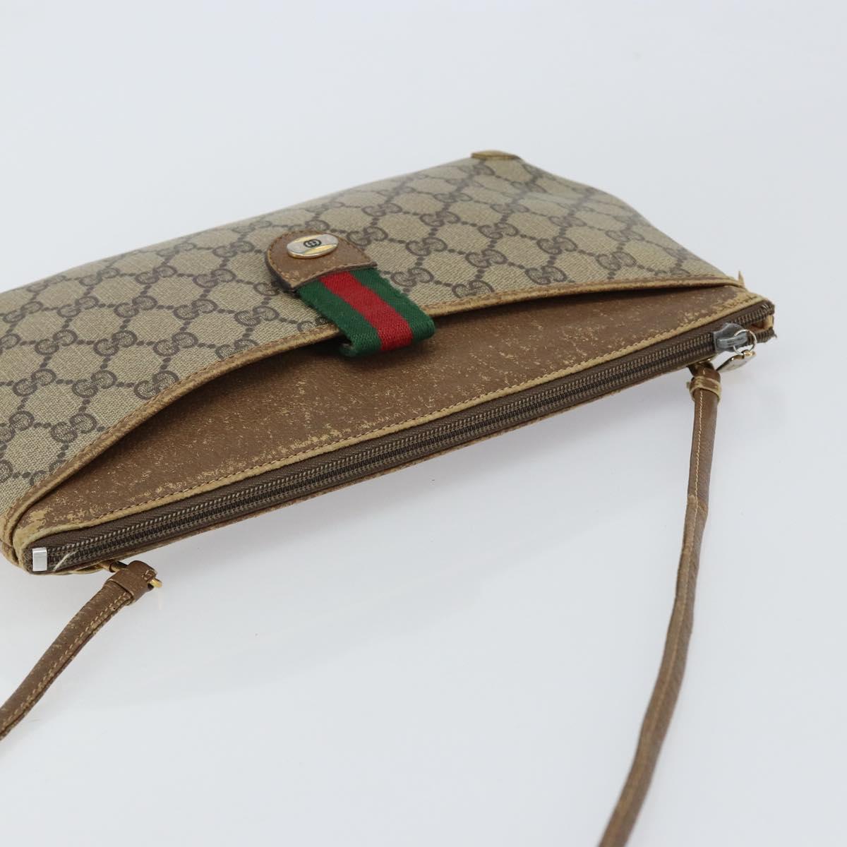 GUCCI GG Supreme Web Sherry Line Bag PVC Beige Gold Red 904 02 026 Auth 148810
