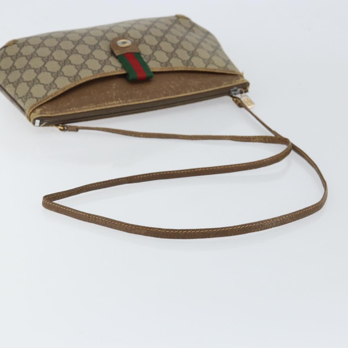 GUCCI GG Supreme Web Sherry Line Bag PVC Beige Gold Red 904 02 026 Auth 148810