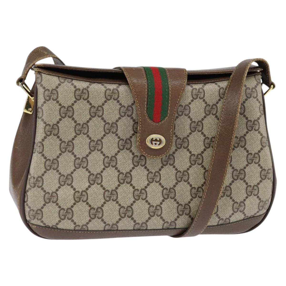GUCCI GG Supreme Web Sherry Line Bag PVC Beige Gold 116 02 076 Auth 148812