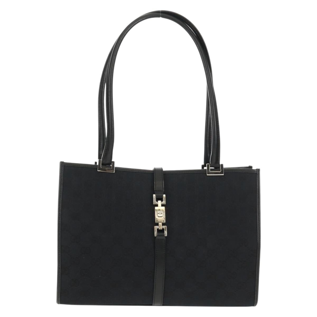 GUCCI GG Canvas Jackie Shoulder Bag Black Silver 002 1073 1781 Auth 148814V