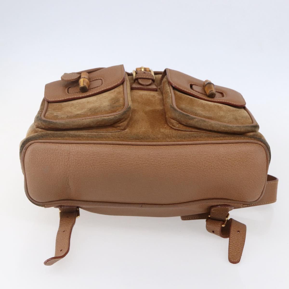 GUCCI Bamboo Backpack Suede Brown Gold 003 2058 0016 Auth 148819
