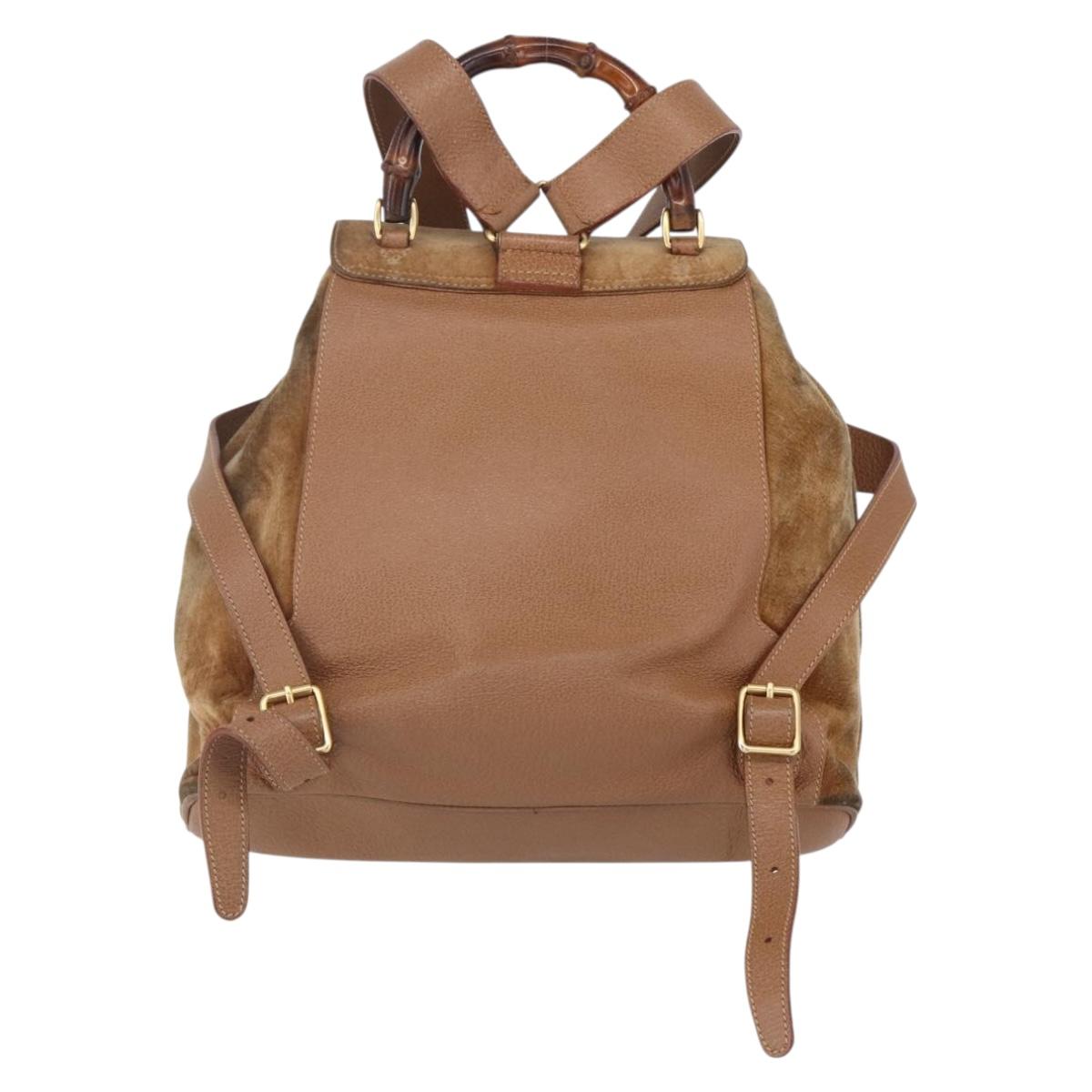GUCCI Bamboo Backpack Suede Brown Gold 003 2058 0016 Auth 148819